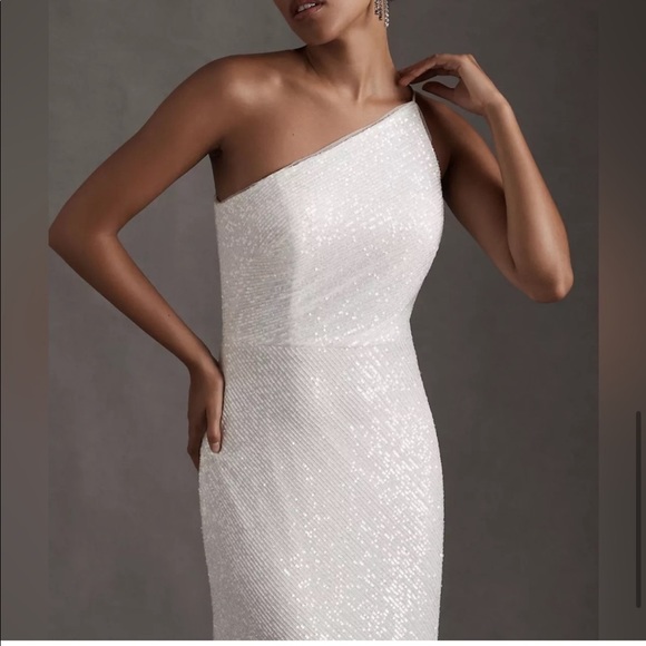 NEW WITH TAGS Jenny Yoo Collection Zara One Shoulder Column Sequin Gown - Picture 5 of 6
